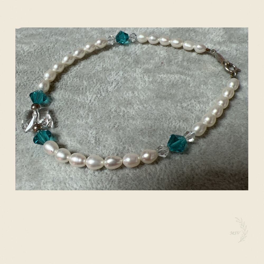 Freshwater Pearl Bracelet Crystal Butterfly Sterling Silver Artisan